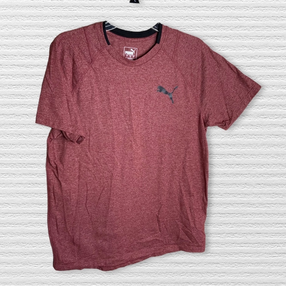 Puma Brick Red & White Marbled Shirt w Black Puma Men L